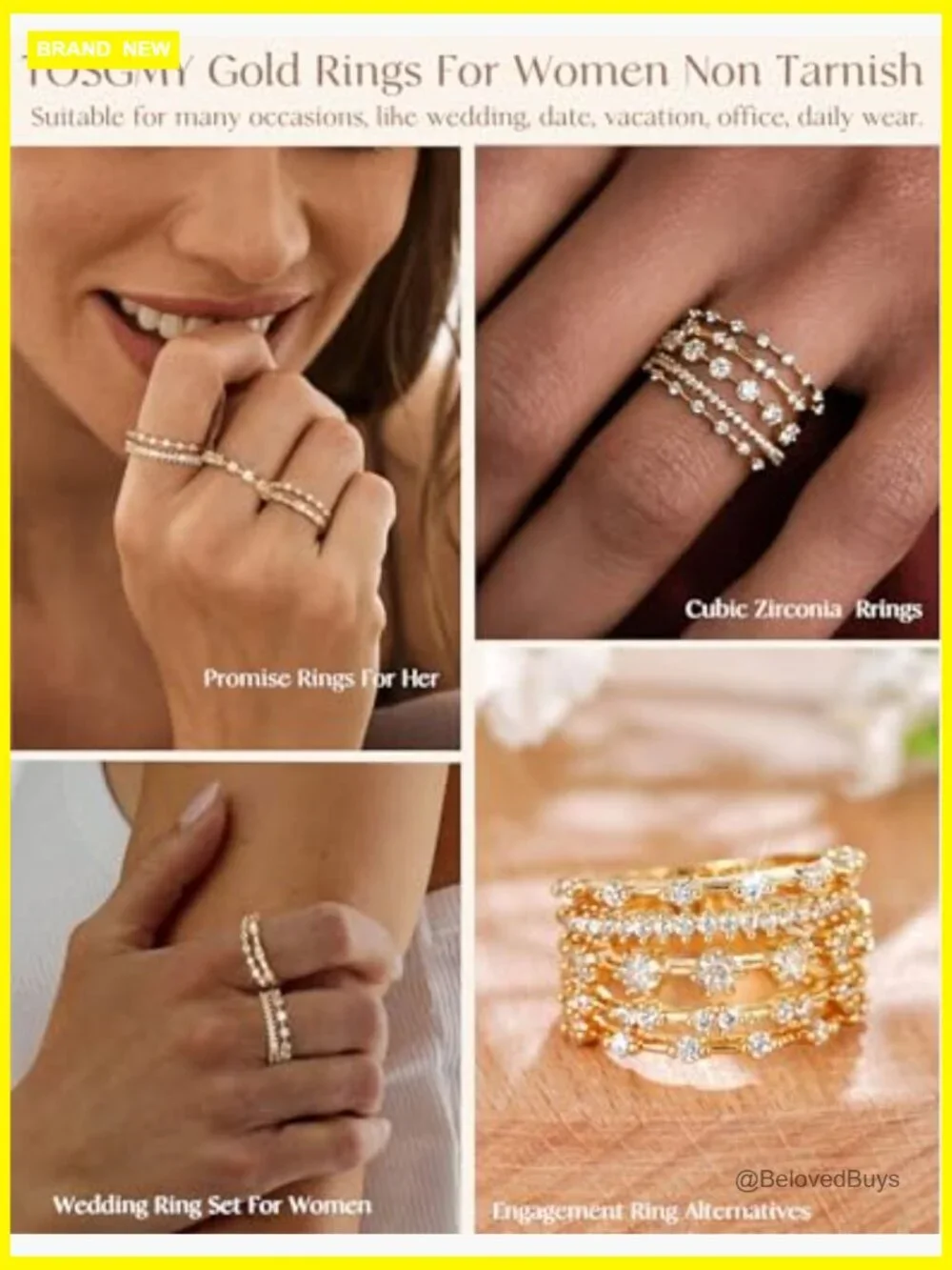 Stackable Dainty Gold Plated Cubic Zirconia Wedding Band Rings Set Size 6-10